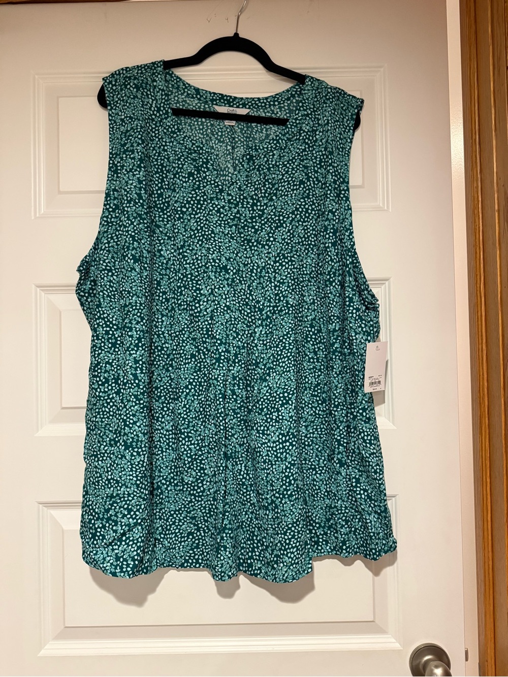 croft & barrow Teal and White Sleeveless Dot-Print Blouse